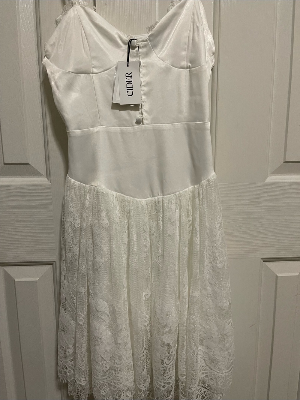 Cider White Satin Lace-Up Bodice Dress